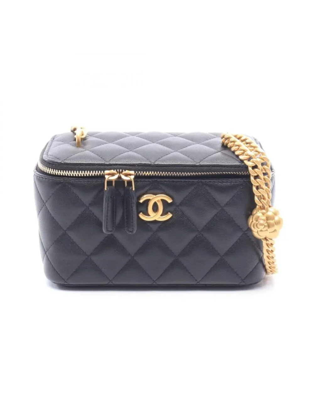 Chanel Shoulder Bag Quilted Vanity Black Lambskin Chain